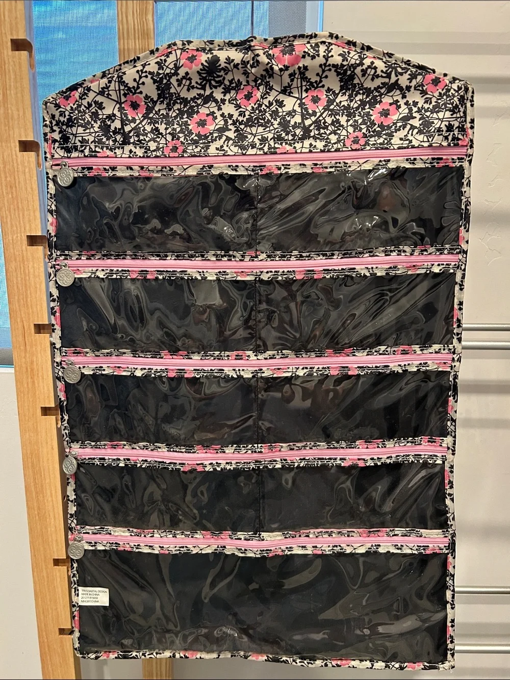 Black and Pink Floral Hanging Jewelry Organizer/ Hair accessory organizer